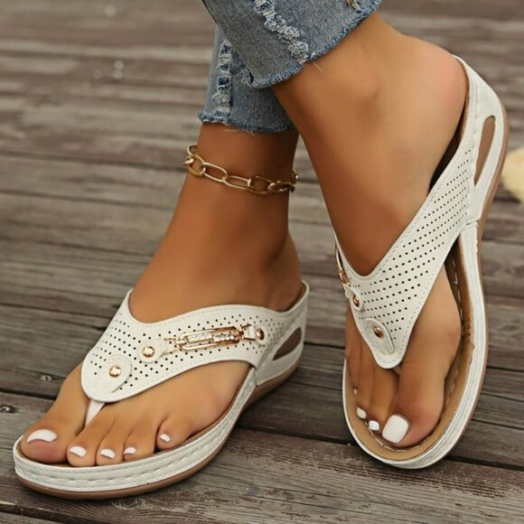 TWO 2 Pair Comfy Ortho Wedge Sandals 38 (7-7.5) - Soft Glam Cutout Slip-Ons - Picture 3 of 9